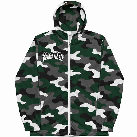 Rebranded Studios Contour Camo Air Jordan 14 Forest Green Windbreaker - front