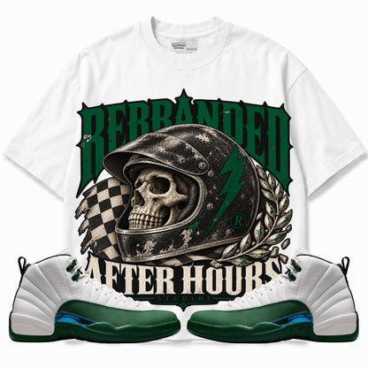 Rebranded Studios After Hours Air Jordan 12 Bucks Graphic T-Shirt — front with sneakers