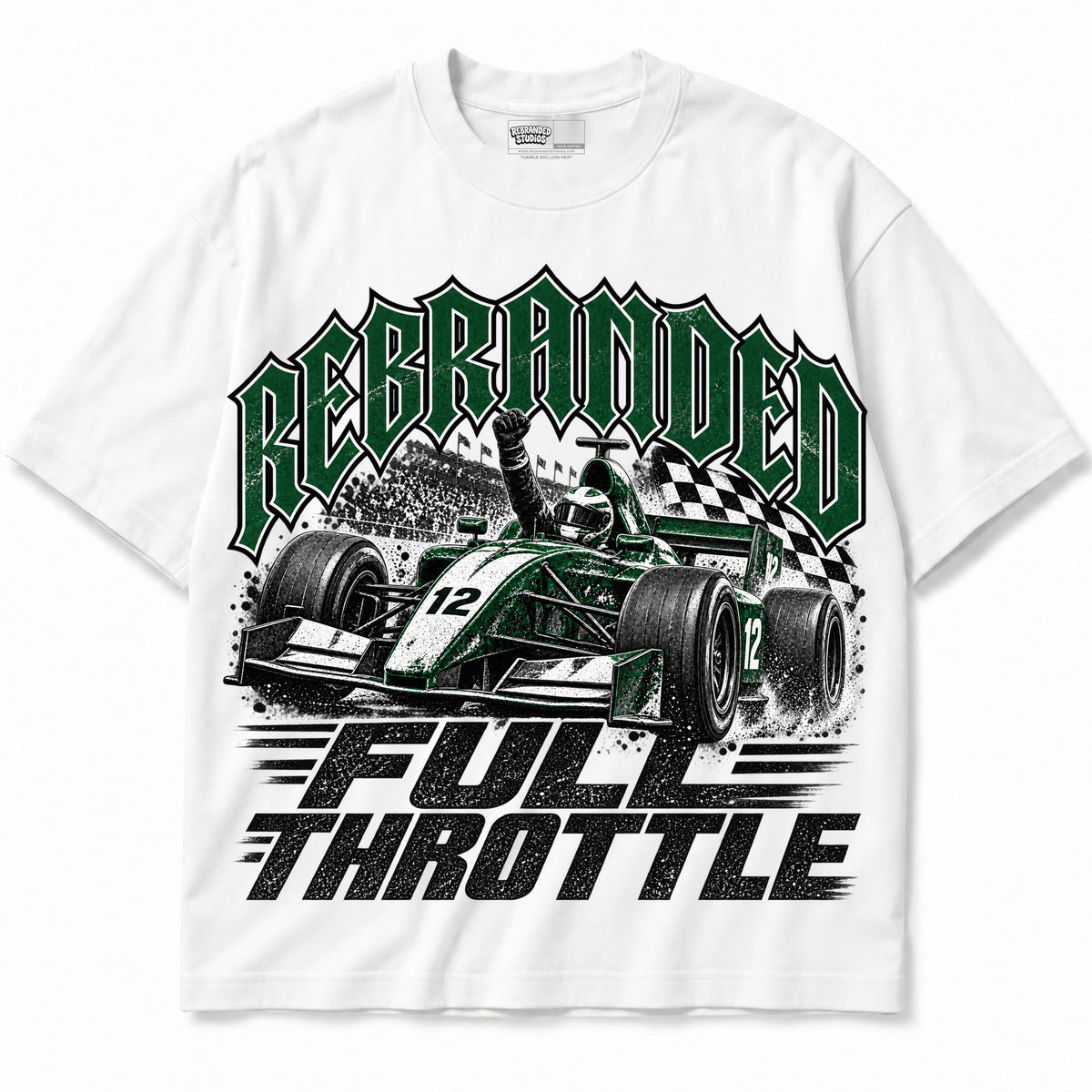 Rebranded Studios Full Throttle Air Jordan 12 Bucks Graphic T-Shirt — garment front