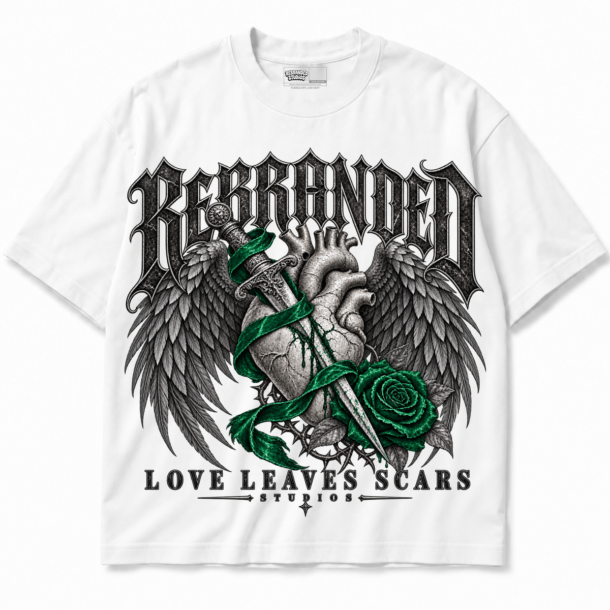 Rebranded Studios Love Leaves Scars Air Jordan 12 Bucks Graphic T-Shirt — garment front