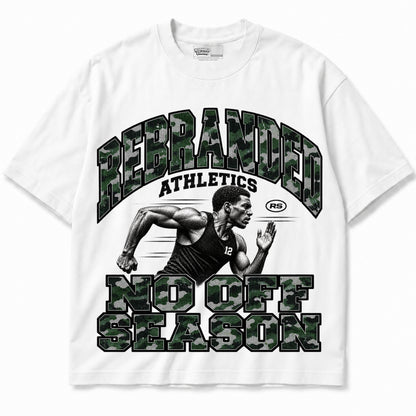 Rebranded Studios No Off Season Air Jordan 12 Bucks Graphic T-Shirt — garment front