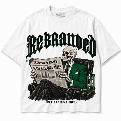 Rebranded Studios Own the Headlines Air Jordan 12 Bucks Graphic T-Shirt — garment front