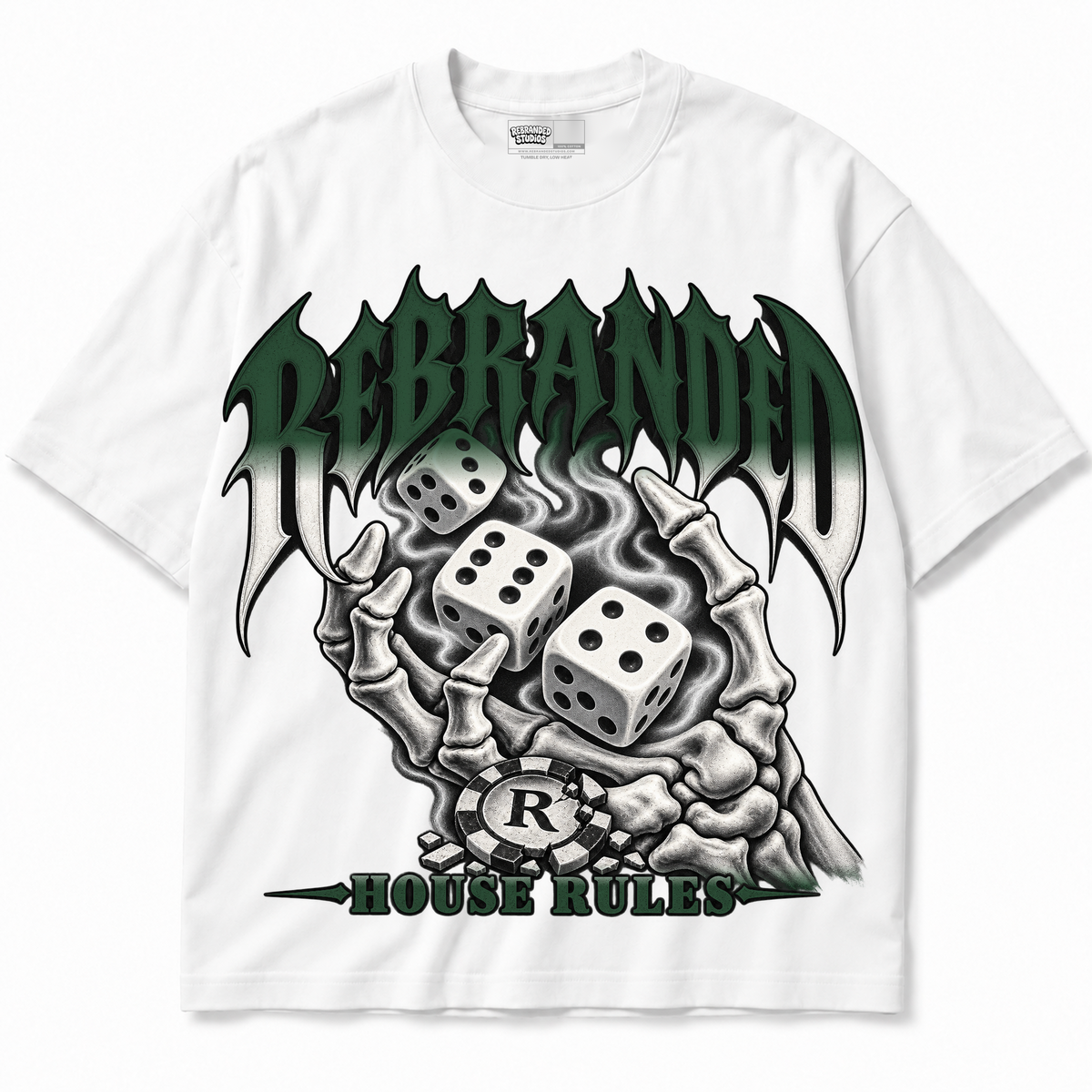 Rebranded Studios House Rules Air Jordan 14 Forest Green Graphic T-Shirt — garment front