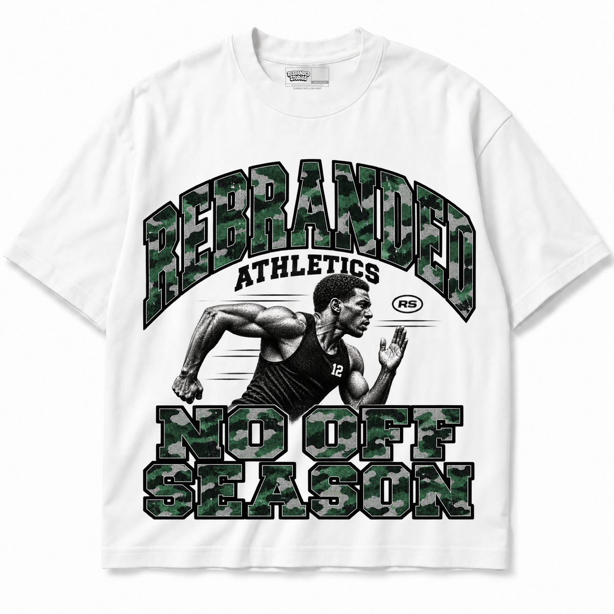 Rebranded Studios No Off Season Air Jordan 14 Forest Green Graphic T-Shirt — garment front