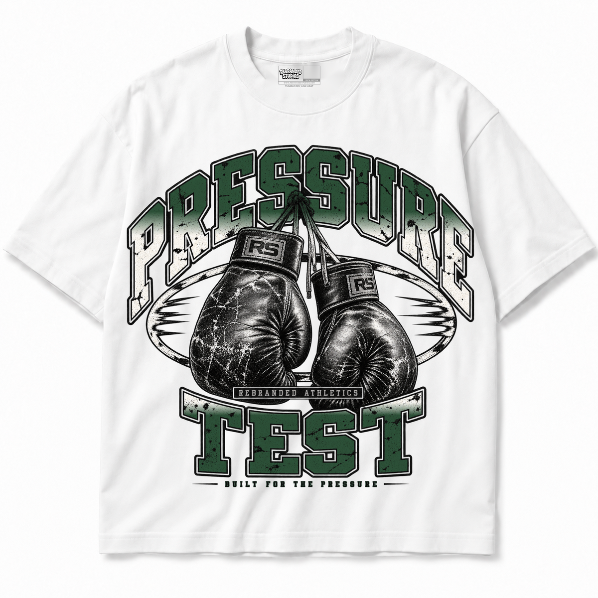 Rebranded Studios Pressure Test Air Jordan 14 Forest Green Graphic T-Shirt — garment front