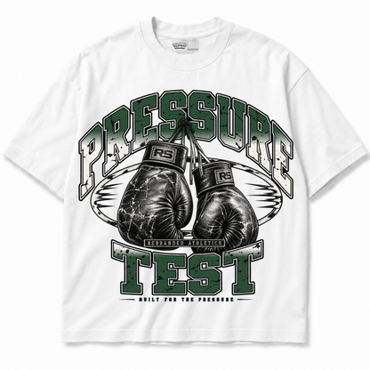 Rebranded Studios Pressure Test Air Jordan 14 Forest Green Graphic T-Shirt — garment front