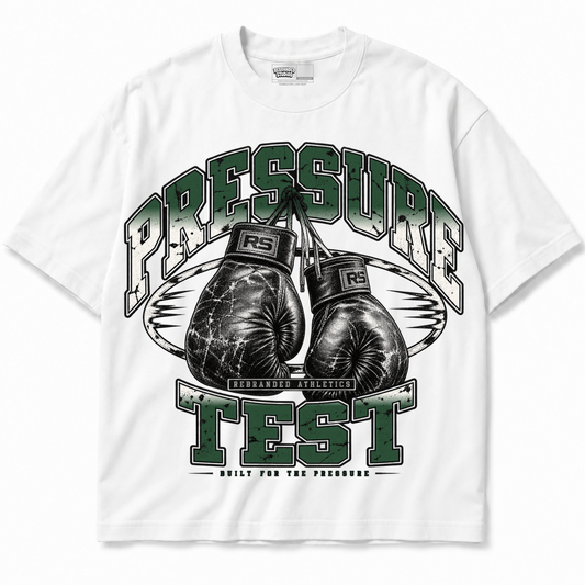 Rebranded Studios Pressure Test Air Jordan 14 Forest Green Graphic T-Shirt — garment front — alternate view