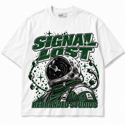 Rebranded Studios Signal Lost Air Jordan 14 Forest Green Graphic T-Shirt — garment front