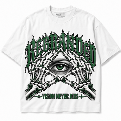 Rebranded Studios Vision Never Dies Air Jordan 14 Forest Green Graphic T-Shirt — garment front