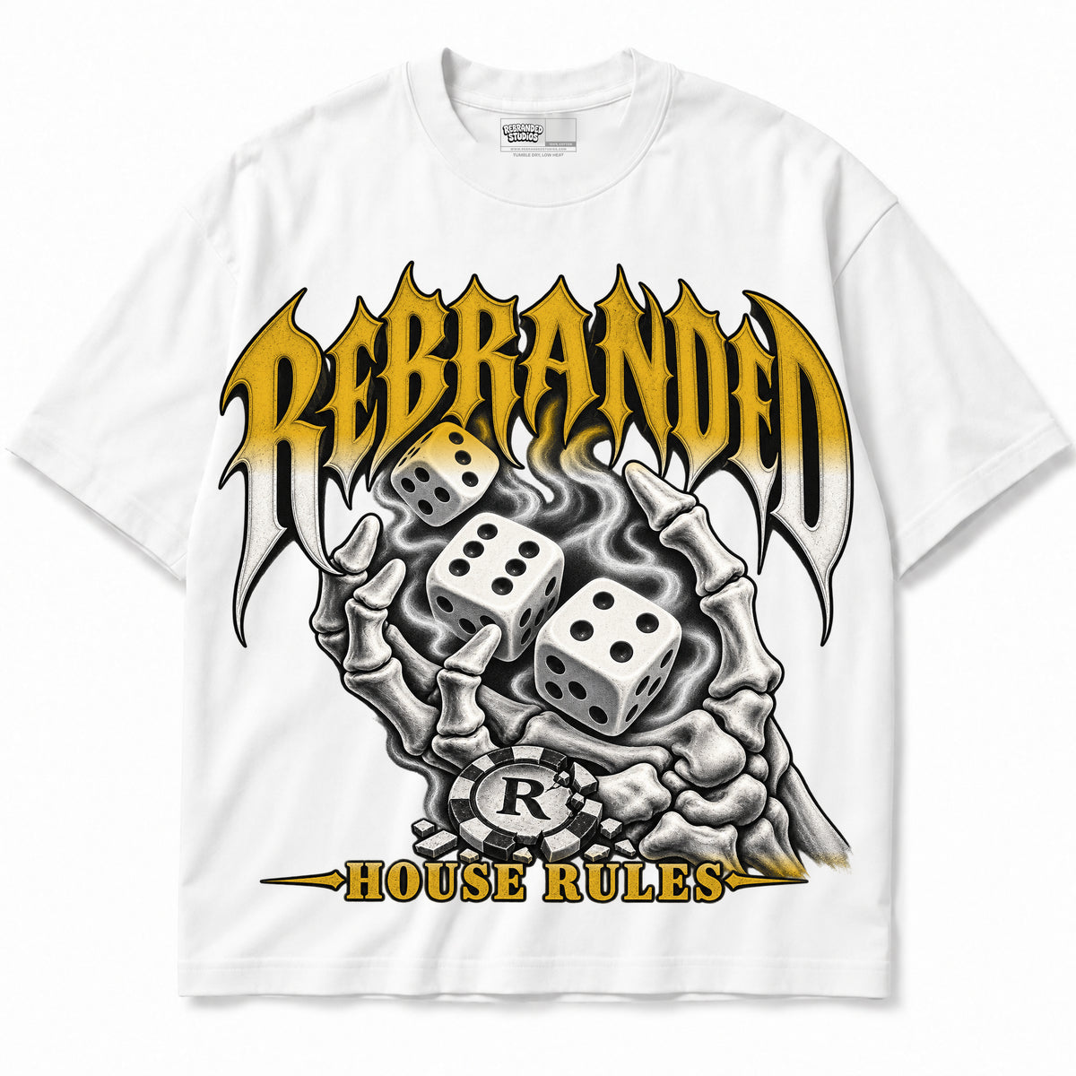Rebranded Studios House Rules Air Jordan 4 Tour Yellow Graphic T-Shirt — garment front