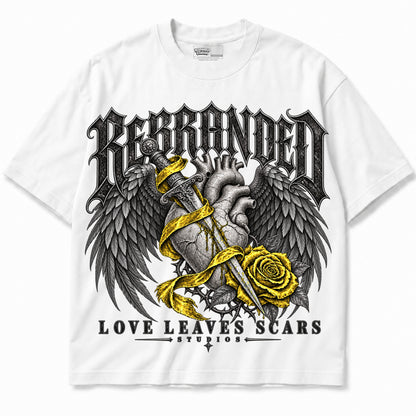 Rebranded Studios Love Leaves Scars Air Jordan 4 Tour Yellow Graphic T-Shirt — garment front