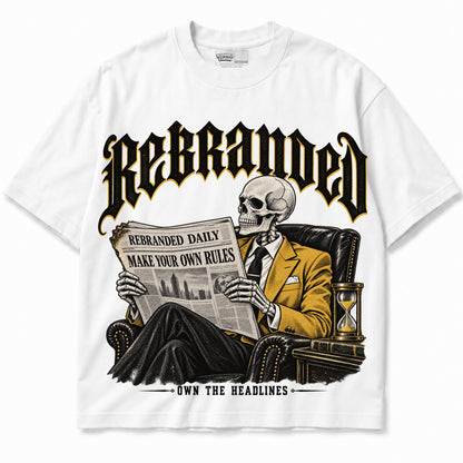 Rebranded Studios Own the Headlines Air Jordan 4 Tour Yellow Graphic T-Shirt — garment front