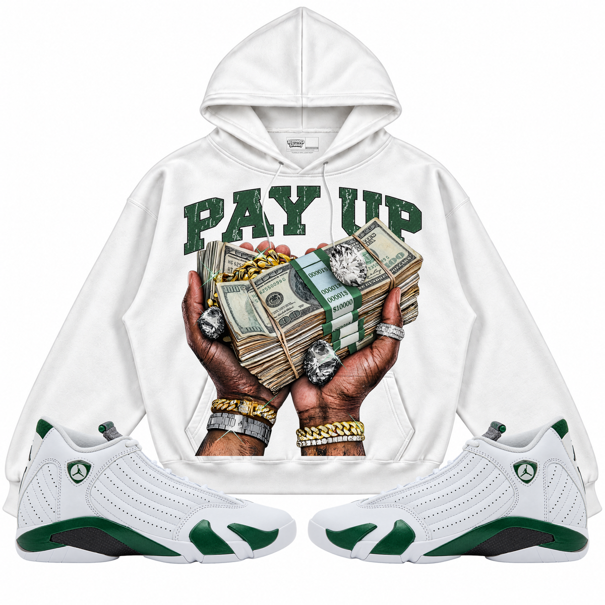 Rebranded Studios Pay Up — front styled with matching sneakers