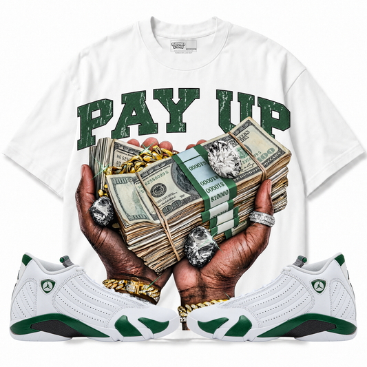 Rebranded Studios Pay Up — front styled with matching sneakers