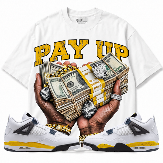 Rebranded Studios Pay Up — front styled with matching sneakers