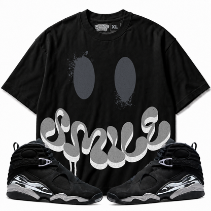 Rebranded Studios Smile Air Jordan 8 Chrome Graphic T-Shirt with matching sneakers