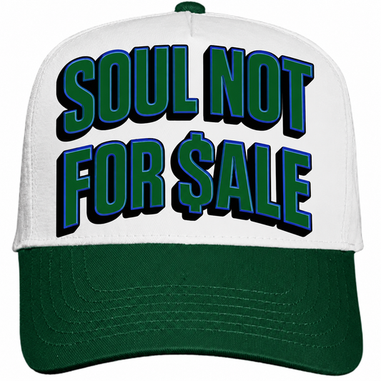 Rebranded Studios Soul Not For Sale Air Jordan 12 Bucks Snapback — white crown, dark green brim, sneaker-matched front design colors