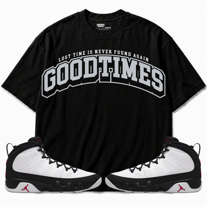 Rebranded Studios Good Times Air Jordan 9 OG Space Jam Graphic T-Shirt with matching sneakers