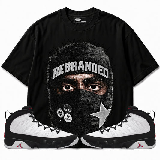 Rebranded Studios Sheisty Up Air Jordan 9 OG Space Jam Graphic T-Shirt with matching sneakers