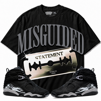 Rebranded Studios Statement Air Jordan 8 Chrome Graphic T-Shirt - front view with Air Jordan 8 Chrome sneakers