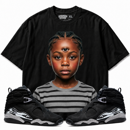 Rebranded Studios The Third Eye Air Jordan 8 Chrome Graphic T-Shirt with matching sneakers