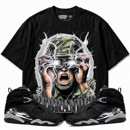 Rebranded Studios War Hero Air Jordan 8 Chrome Graphic T-Shirt with matching sneakers