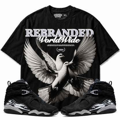 Rebranded Studios WW Birds Air Jordan 8 Chrome Graphic T-Shirt with matching sneakers