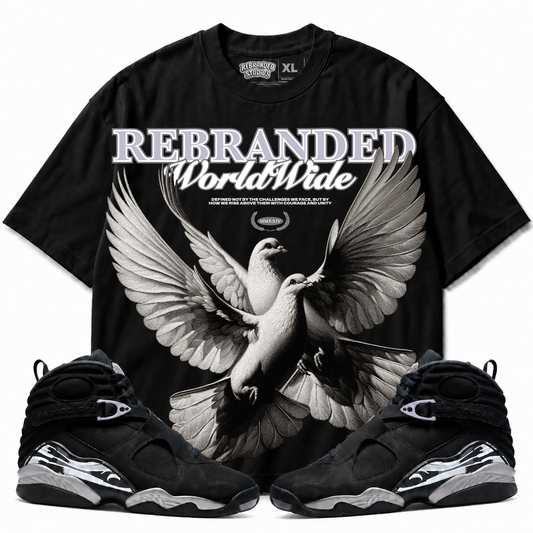 Rebranded Studios WW Birds Air Jordan 8 Chrome Graphic T-Shirt with matching sneakers